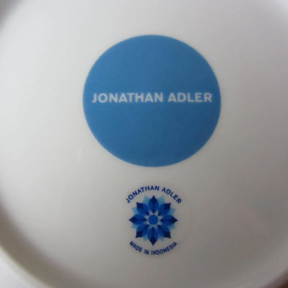 Jonathan Adler silver & blue greek key bowls- pair of 2 (W5106)